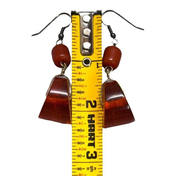 Retro Amber & Orange Dangle Earrings MCM Modern Boho Hippy Geometric Shapes - Picture 3 of 4